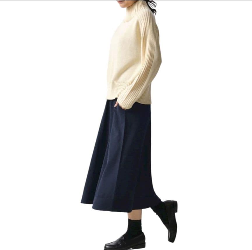 SAIFUKU おなかをつつむ / のびるニットロングスカート　ネイビー　ゴセン