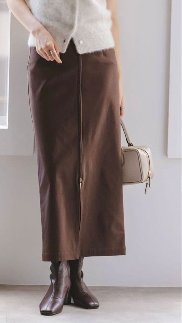 36ブラウンNOBLEノーブルRyNyコンフォートストレッチジップタイトスカート