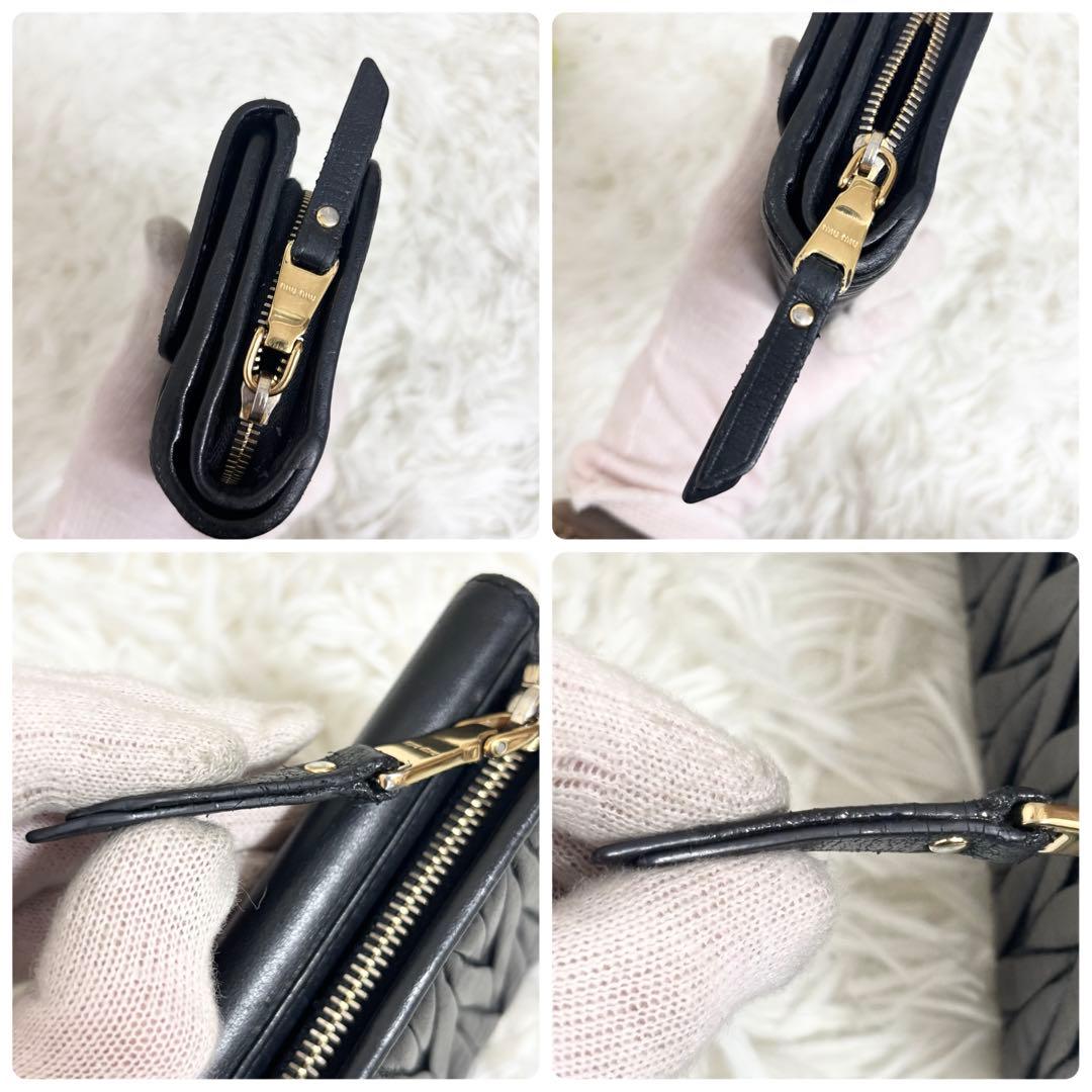 美品✨ミュウミュウ マテラッセ 三つ折り財布 L字 ファスナー ゴールドロゴ 黒