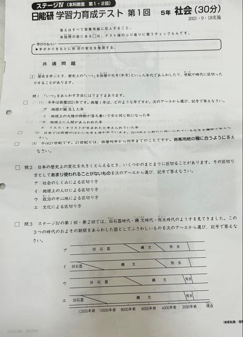 日能研育成テスト5年生　2021年前期後期1年分 2020年2022年も含む
