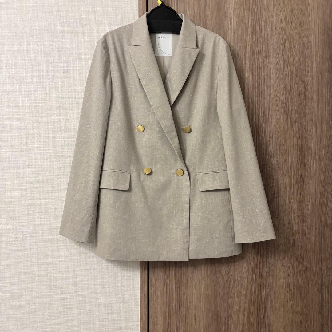 NOBLE ノーブル 麻ストレッチピークドラペルダブルジャケット グレー 38