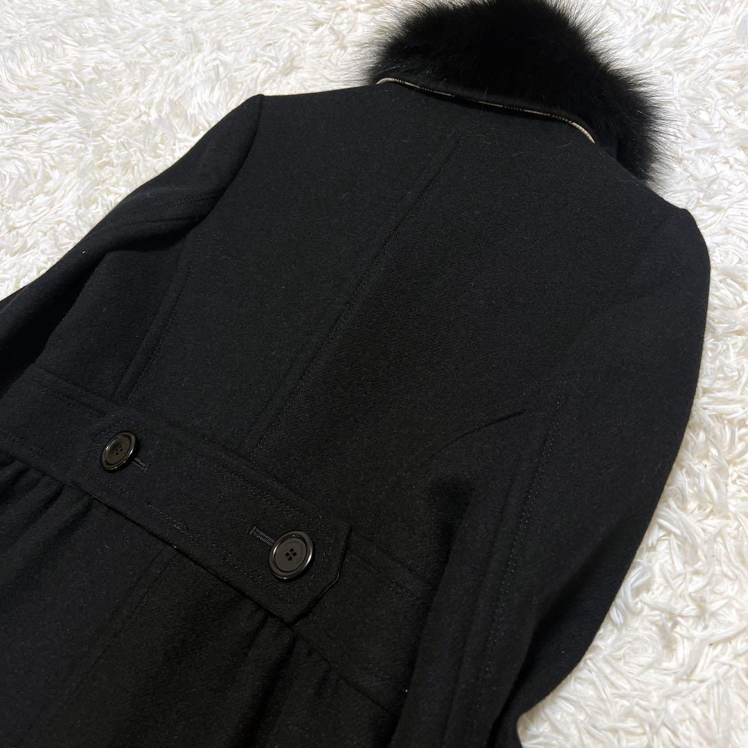 《極美品》バーバリー アンゴラ ロングコート メガチェック フォックスファー 黒