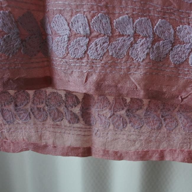 カンタ刺繍 　大判ショール　花のワルツ　ローズピンク