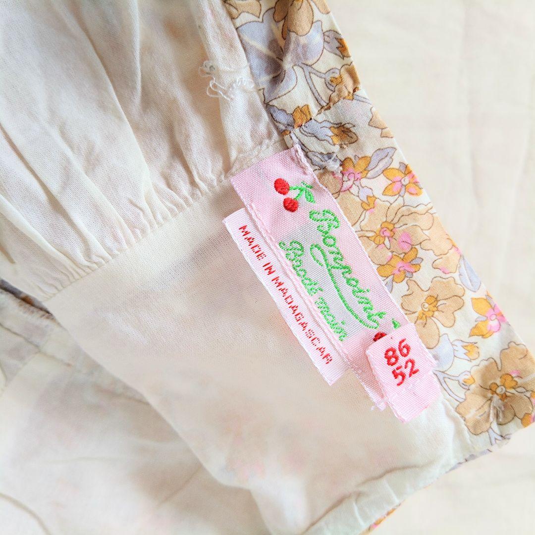 Bonpoint ワンピース 80 デュセス 花柄 衿付き スモッキング 長袖