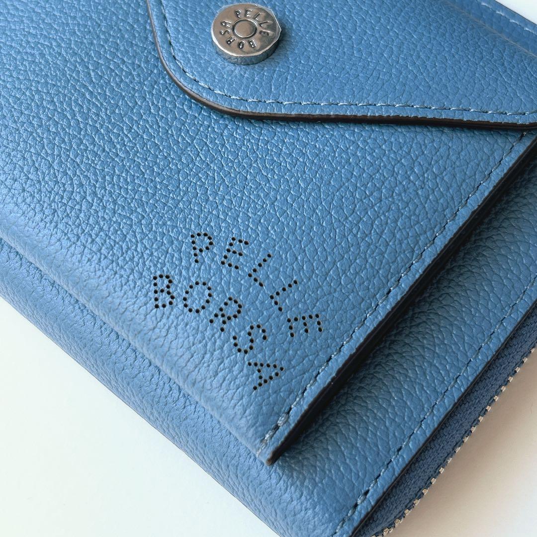 新品　未使用　PELLE BORSA ペレボルサ L字 財布 ブルー 青