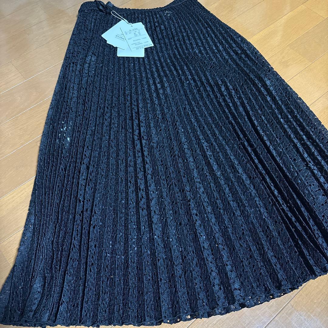 M‘S GRACY エムズグレイシー　ロングスカート　プリーツ　レース　ブラック