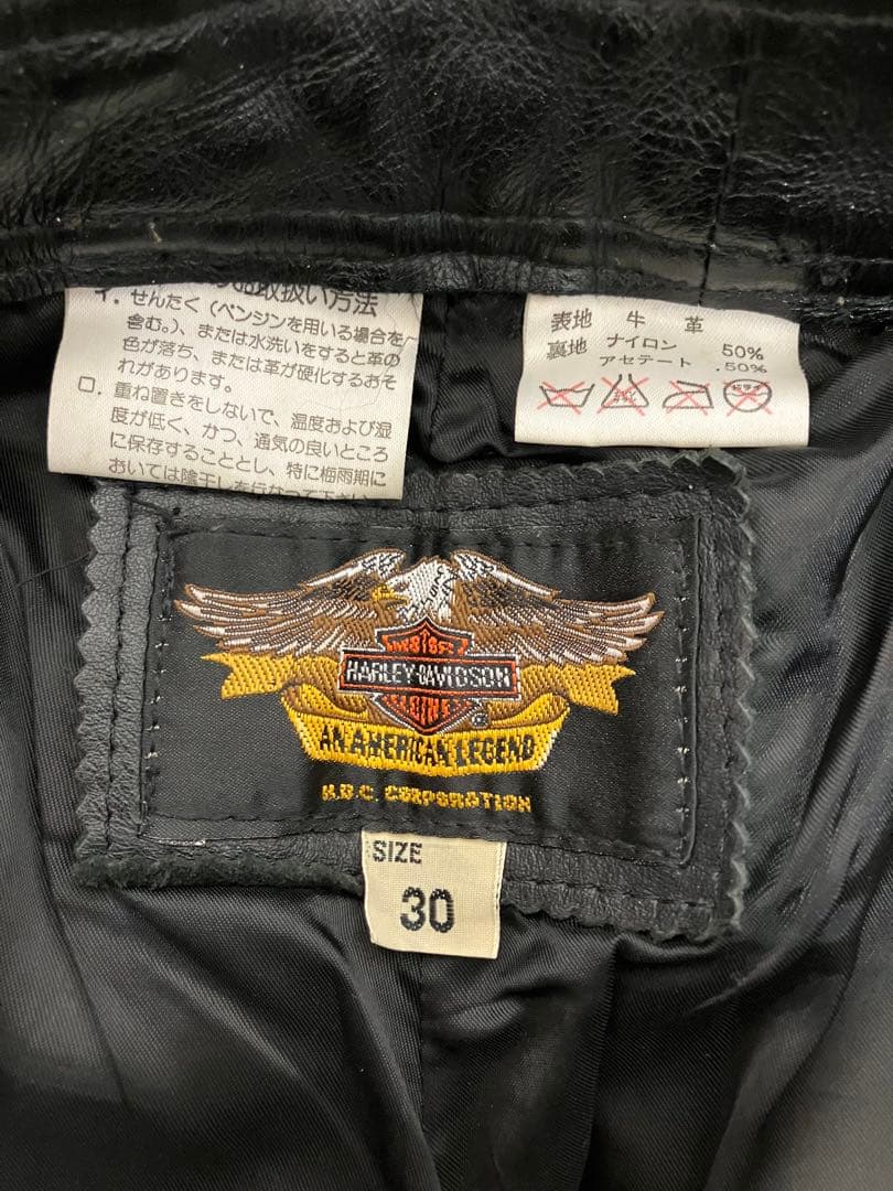 ハーレーダビッドソン 重厚バイカーレザーストレートパンツ牛革30 HARLEY