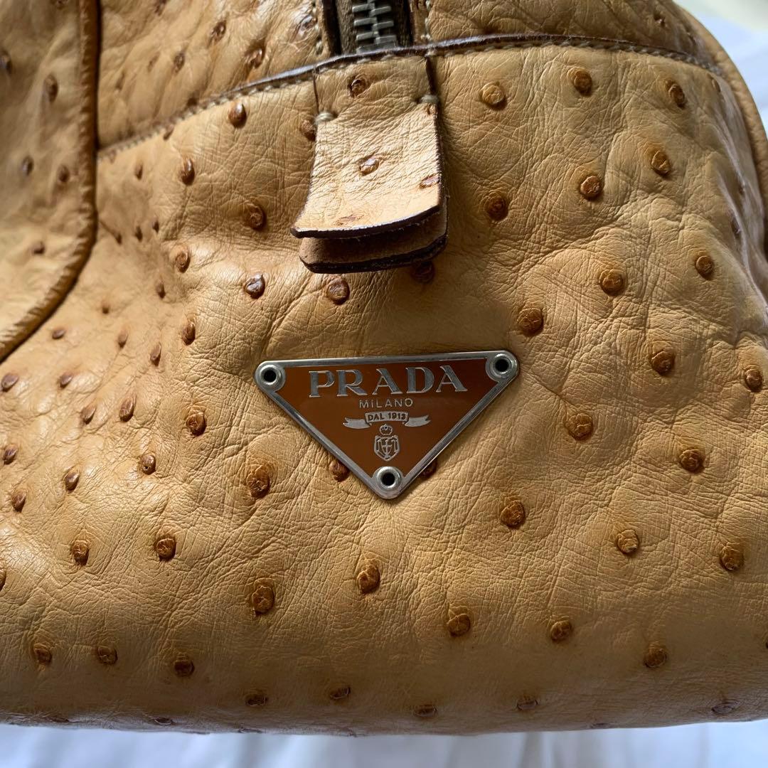 PRADA オーストリッチ ボストンバッグ 三角ロゴ