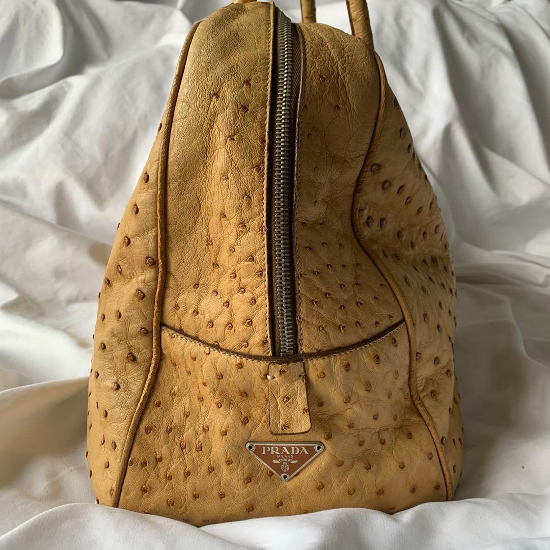 PRADA オーストリッチ ボストンバッグ 三角ロゴ