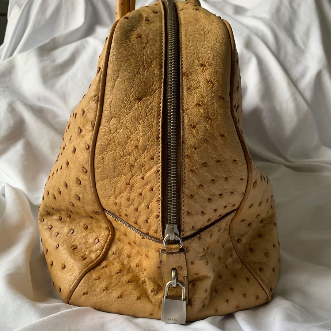 PRADA オーストリッチ ボストンバッグ 三角ロゴ