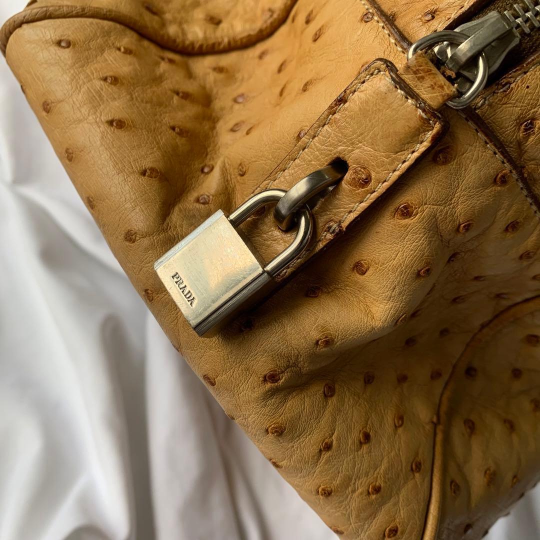 PRADA オーストリッチ ボストンバッグ 三角ロゴ