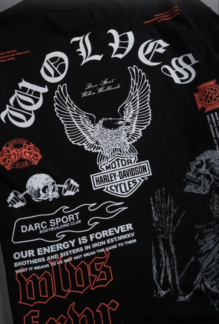 Wolves グラフィックオーバーサイズTシャツ ブラック