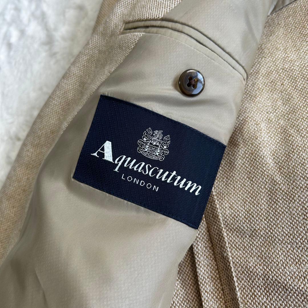 Aquascutum シルク65% 麻35% テーラードジャケット ベージュ
