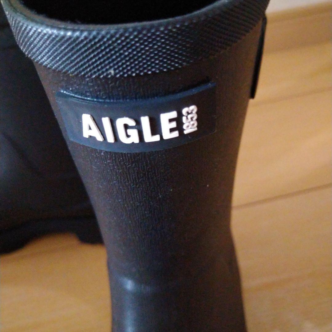 AIGLE ブラック ショートレインブーツ