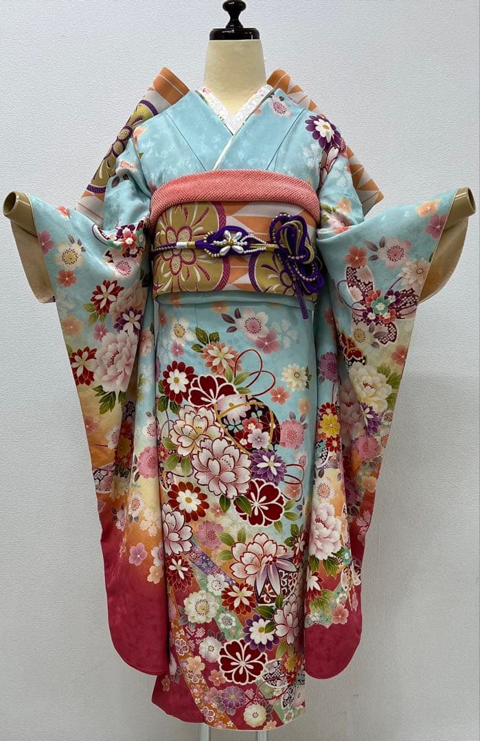 振り袖　フルセット　別誂長襦袢　刺繍入り　成人式　ブルー　結婚式　796