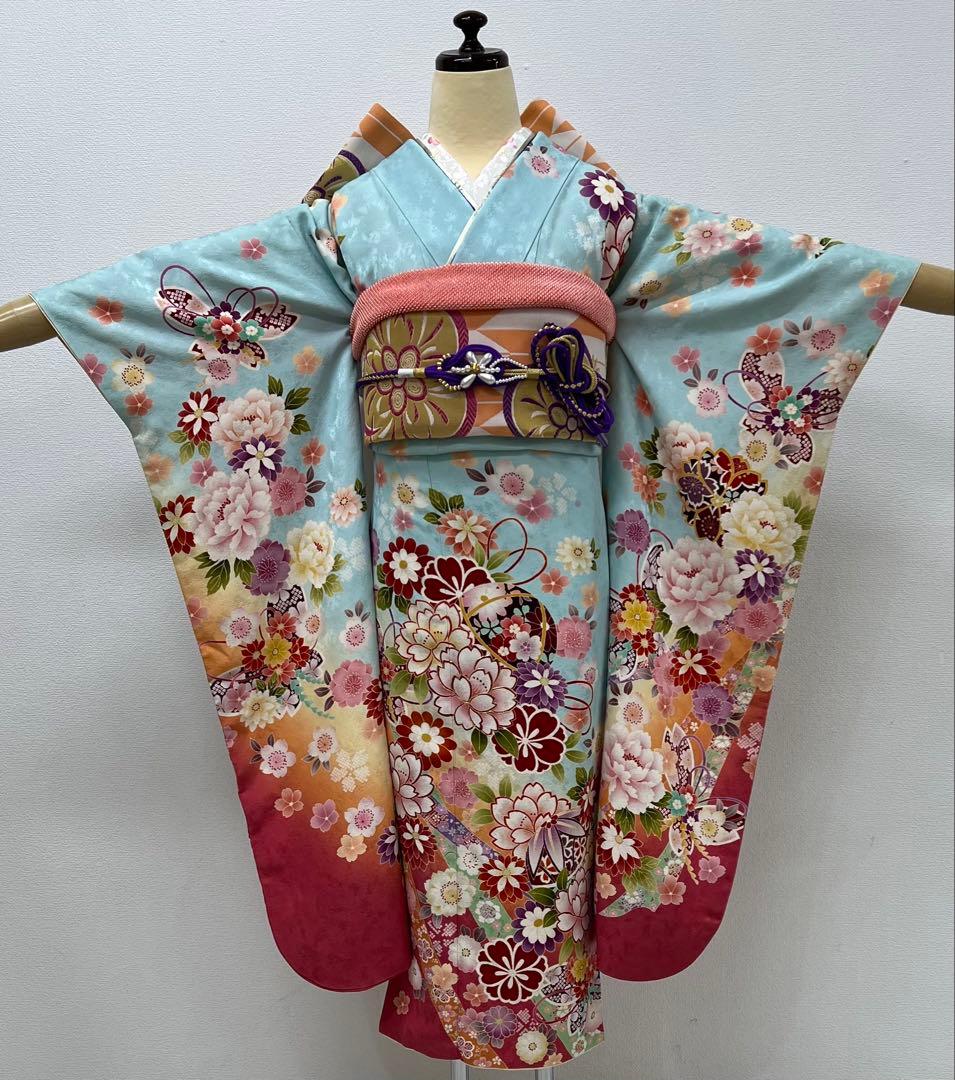 振り袖　フルセット　別誂長襦袢　刺繍入り　成人式　ブルー　結婚式　796