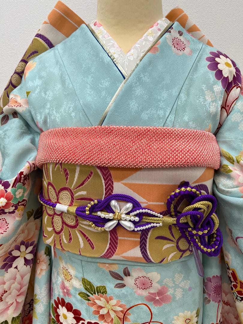 振り袖　フルセット　別誂長襦袢　刺繍入り　成人式　ブルー　結婚式　796