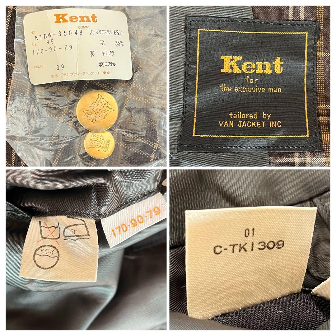 70s✨未使用✨Kent 金ボタン テーラードジャケット ブラウン チェック M