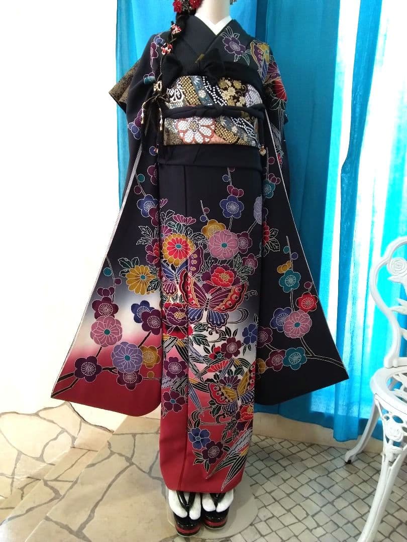振袖フルセット、正絹紅型振袖、成人式、重ね衿、帯揚げ帯締め、西陣袋帯、長襦袢