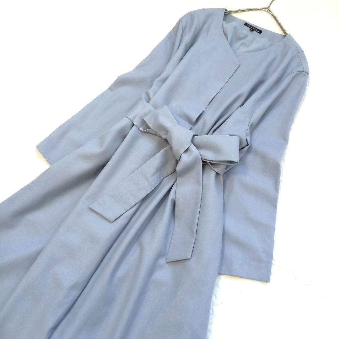 美品✨23区 ラメ入りスキッパーワンピース ブルー セレモニー 大きいサイズ
