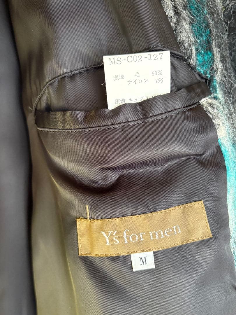Y's for men シャギーニット チェック柄 コート