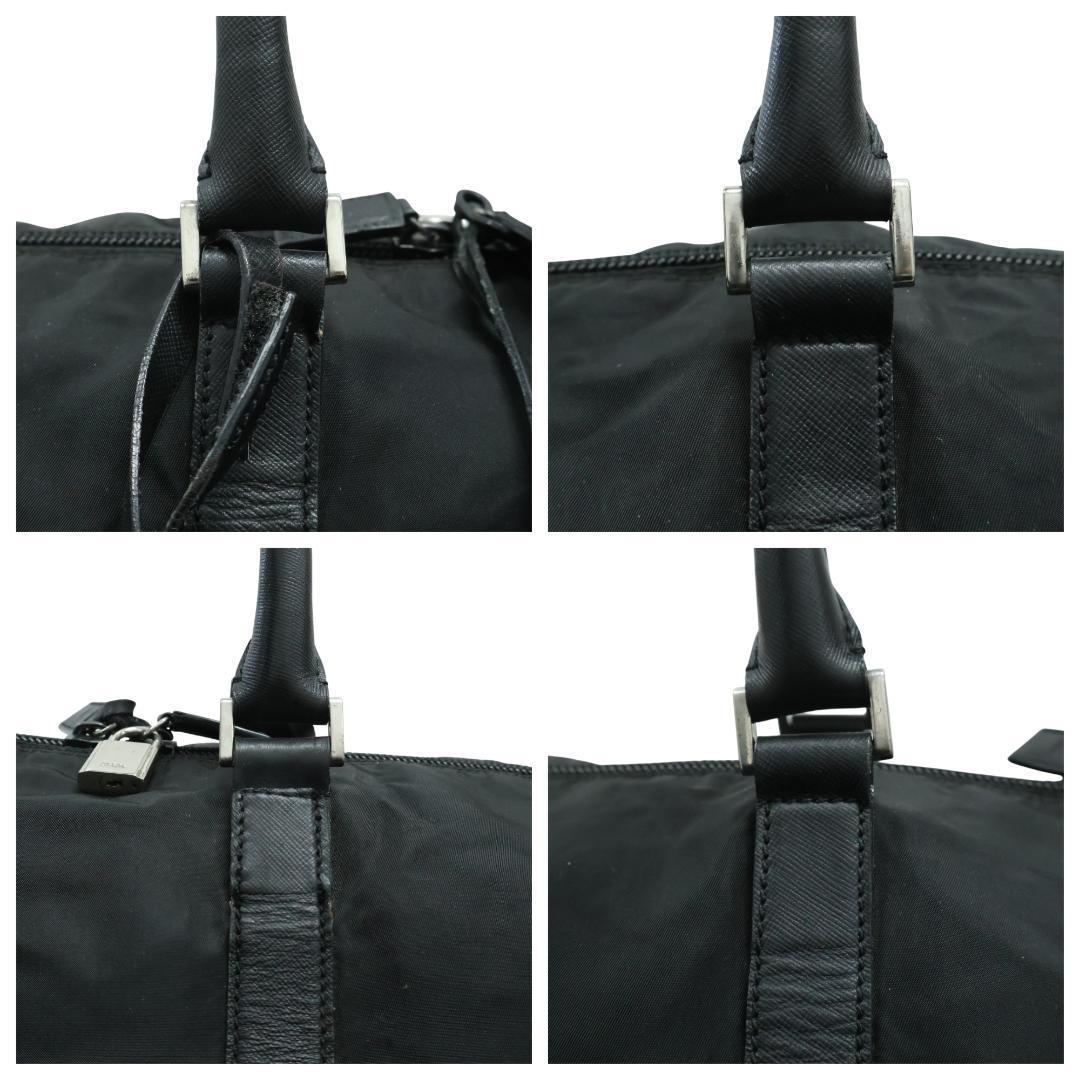 美品 PRADA プラダ ボストンバッグ 2way 3角ロゴ 白タグ ブラック