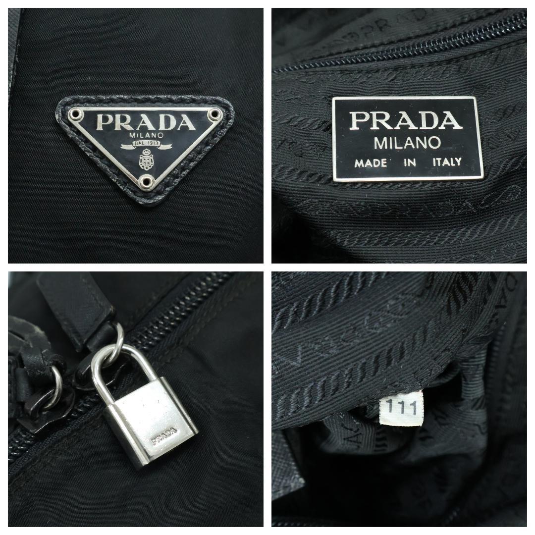 美品 PRADA プラダ ボストンバッグ 2way 3角ロゴ 白タグ ブラック