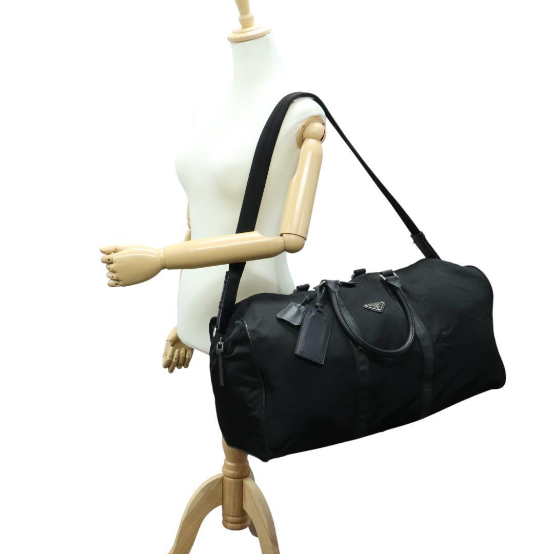 美品 PRADA プラダ ボストンバッグ 2way 3角ロゴ 白タグ ブラック
