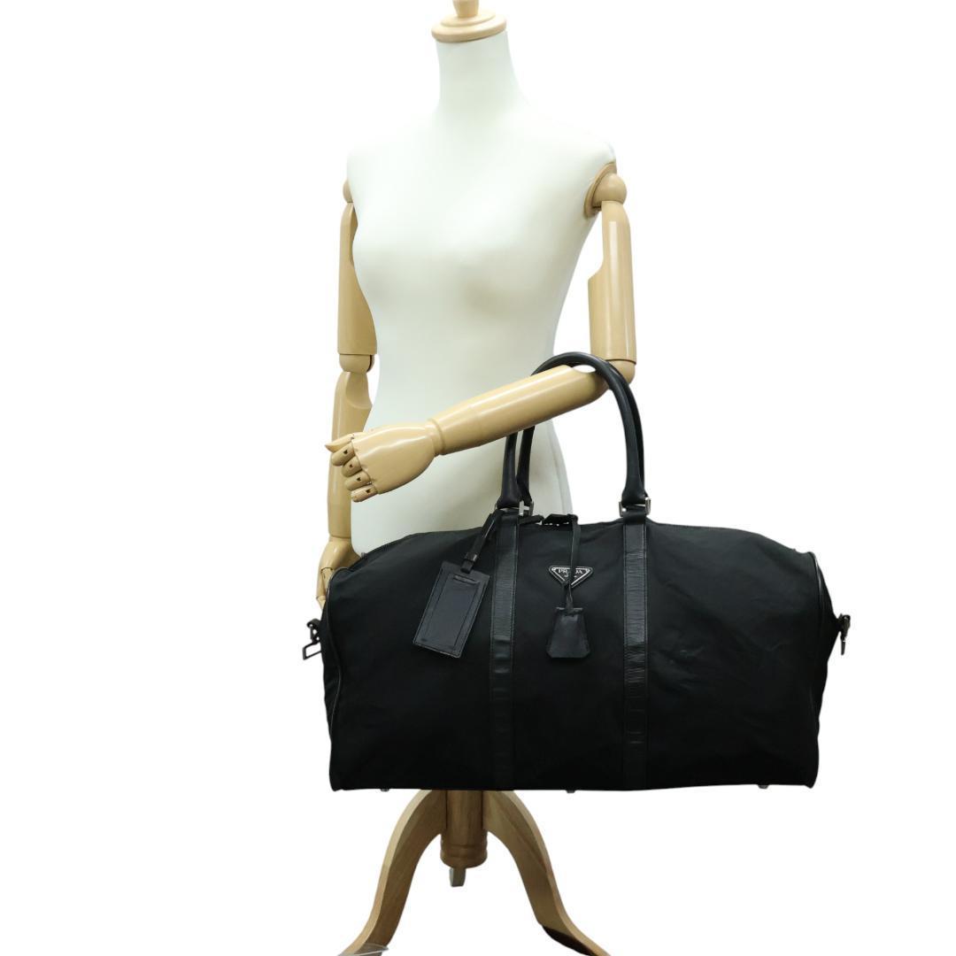 美品 PRADA プラダ ボストンバッグ 2way 3角ロゴ 白タグ ブラック