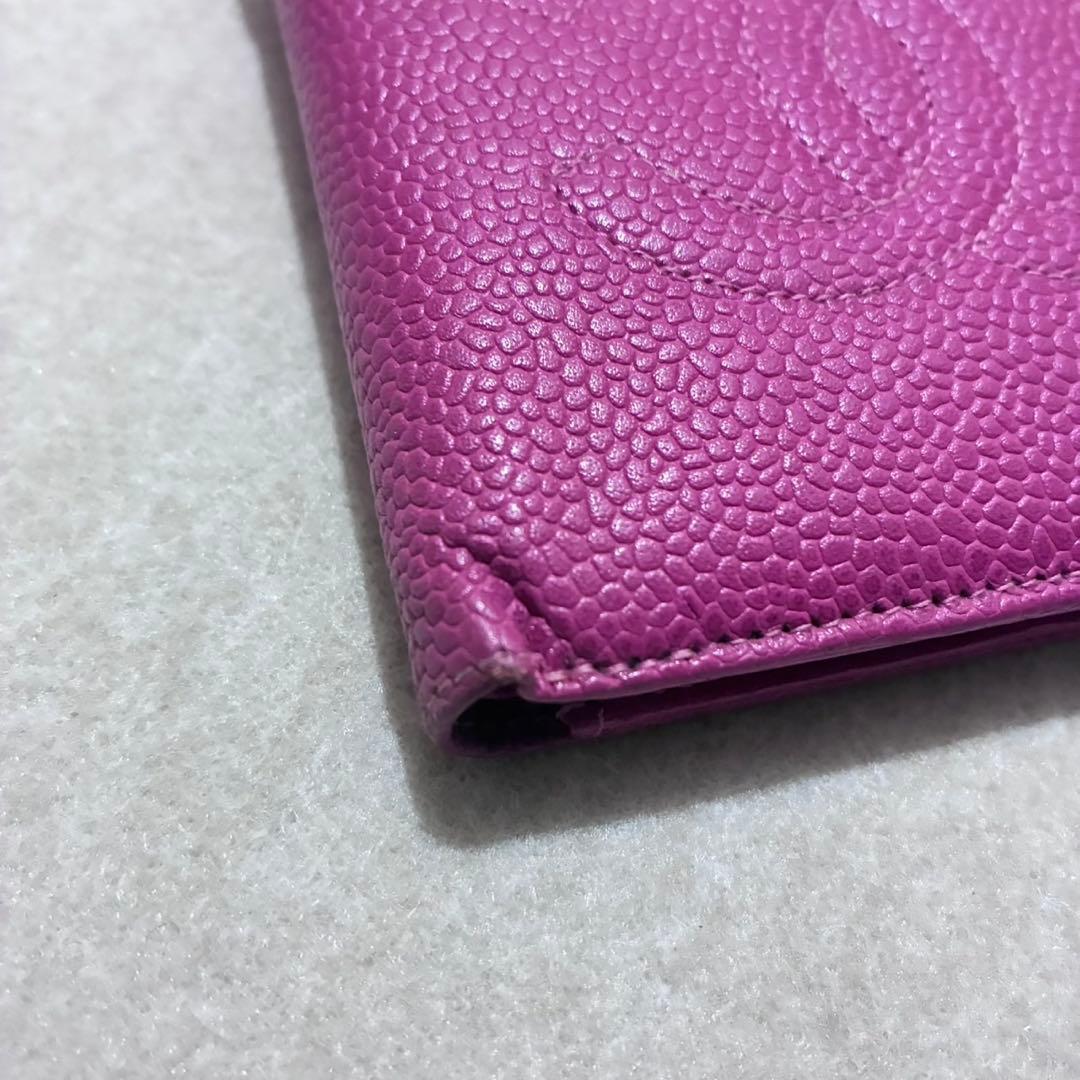 シャネル　ココマーク　キャビアスキン　２つ折り財布　ピンク