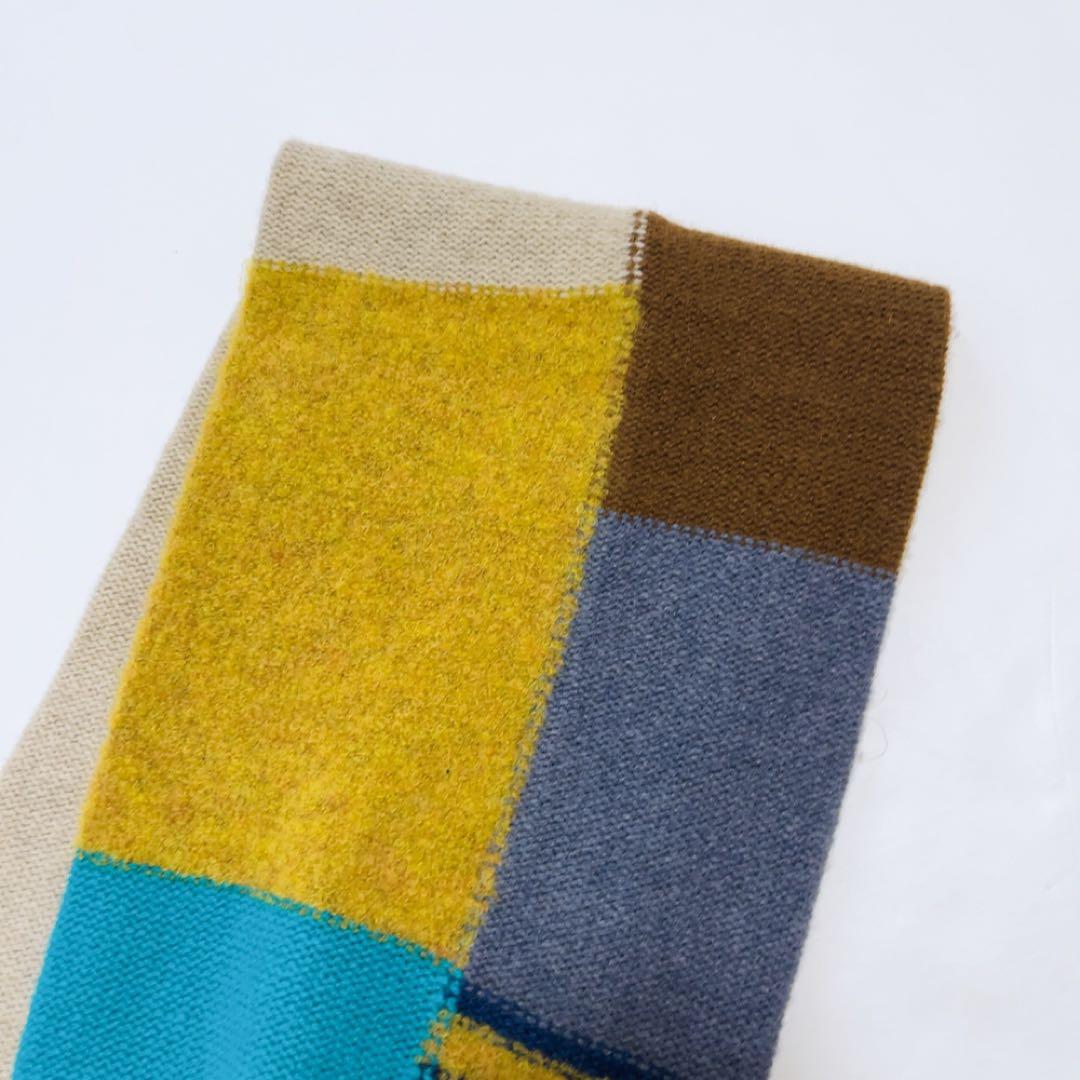 美品 22AW nume ヌメ ウールインターシャカラーブロックニットマフラー