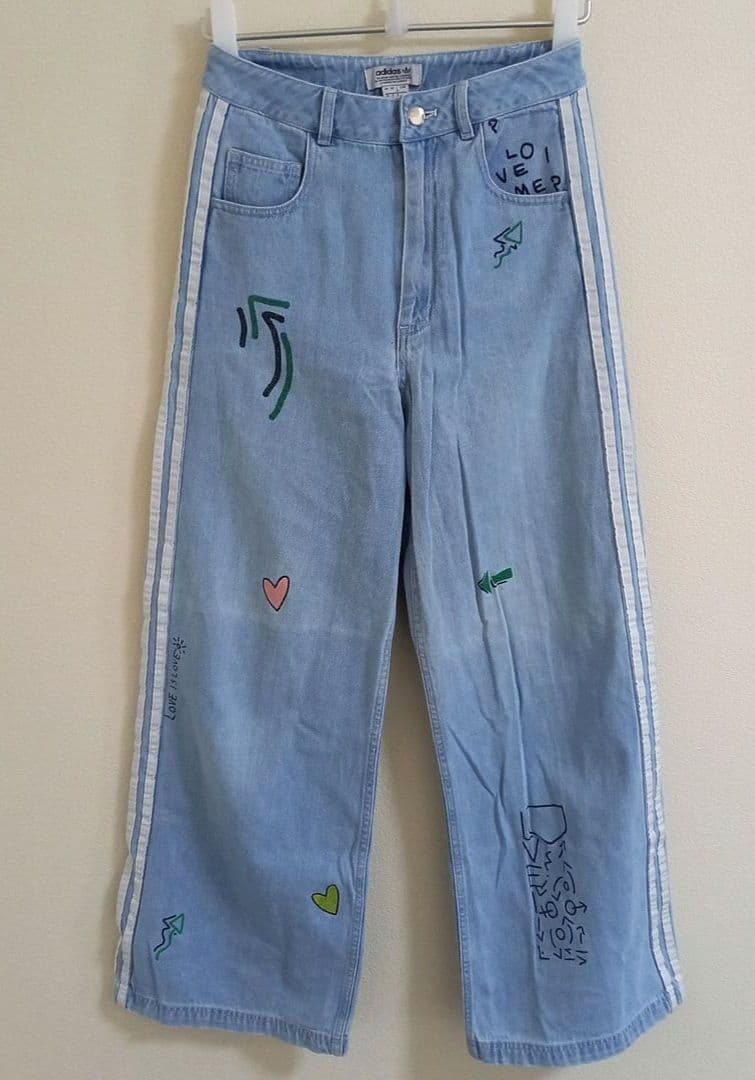 adidas　FIORUCCI　デニムトラックパンツ　刺繍　サイドボタン