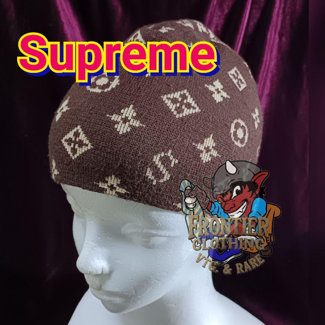 レア★Supreme アメリカ製 モノグラム チョコレート系 ビーニー Y262