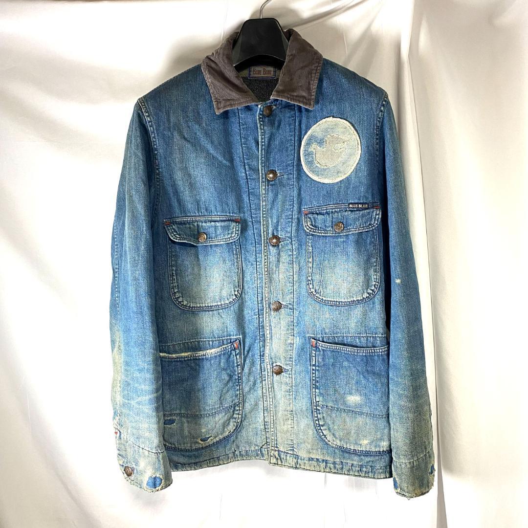 BLUEBLUE メンズS～M ダメージ加工 薄中綿入り 裏付き カバーオール