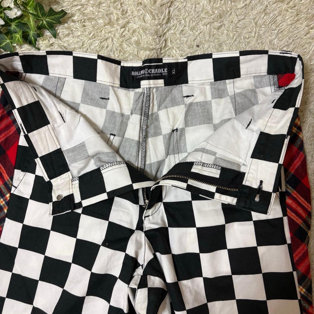美品　ROLLING CRADLE チェッカーフラッグ　フレアパンツ　XL