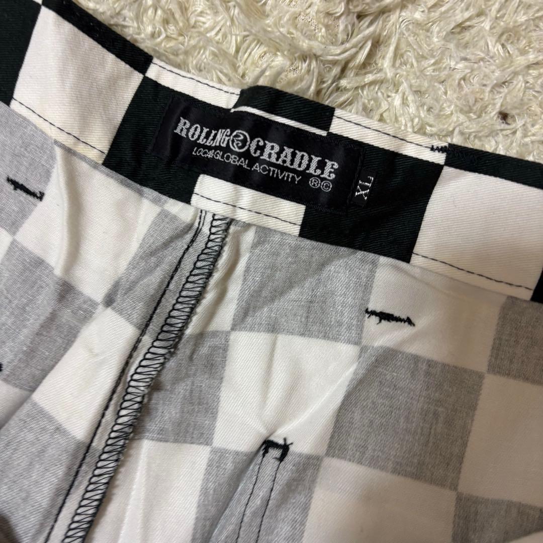 美品　ROLLING CRADLE チェッカーフラッグ　フレアパンツ　XL