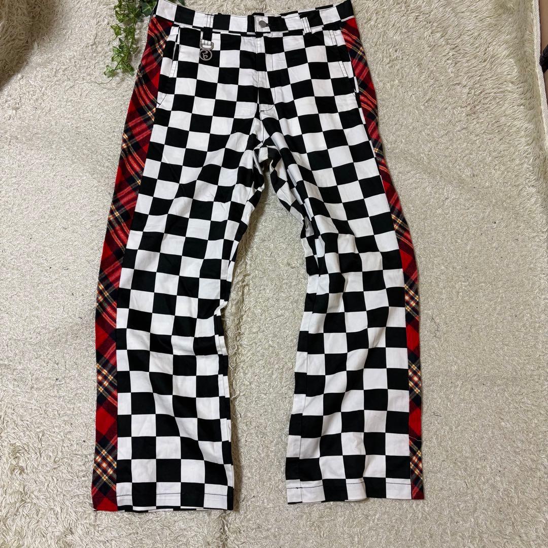 美品　ROLLING CRADLE チェッカーフラッグ　フレアパンツ　XL