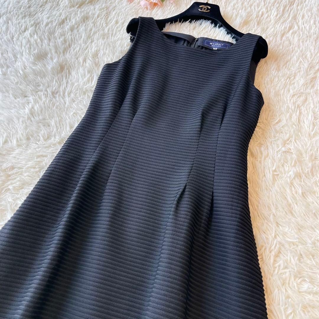 美品 M'S GRACY 2021年 タック ドレス ワンピース ブラック 38