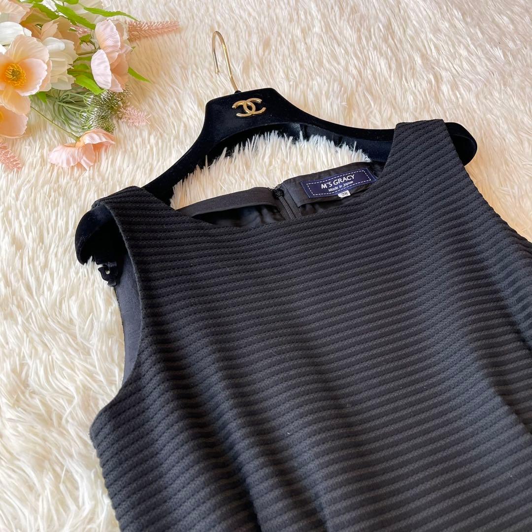 美品 M'S GRACY 2021年 タック ドレス ワンピース ブラック 38