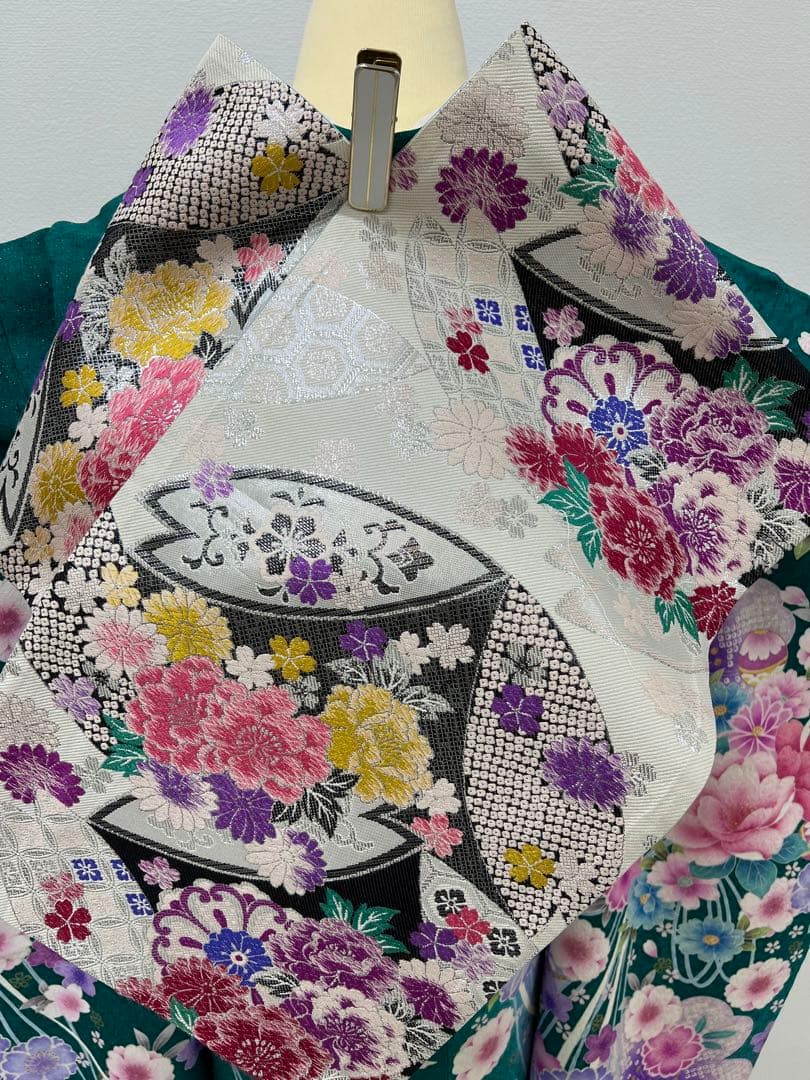 振り袖　フルセット　別誂長襦袢　成人式　エメラルド　金彩　刺繍　銀通し　766
