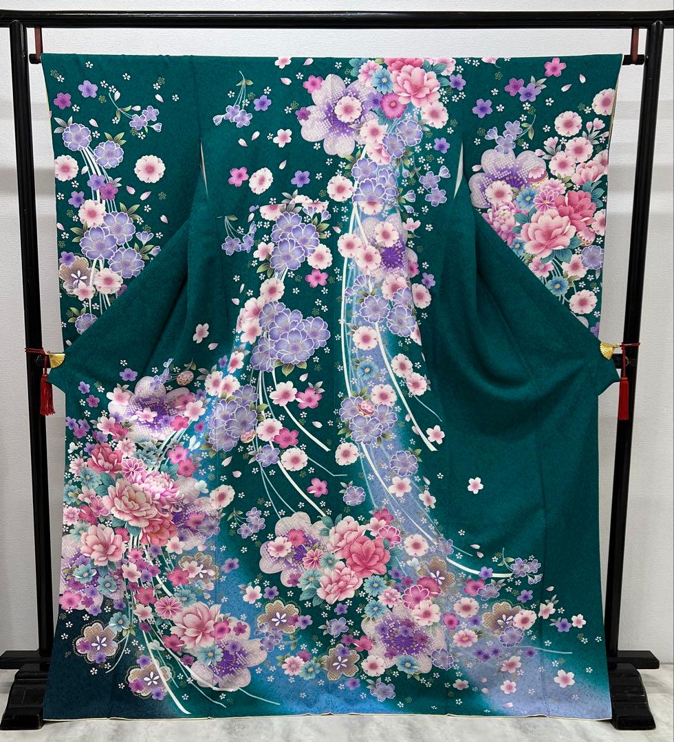 振り袖　フルセット　別誂長襦袢　成人式　エメラルド　金彩　刺繍　銀通し　766