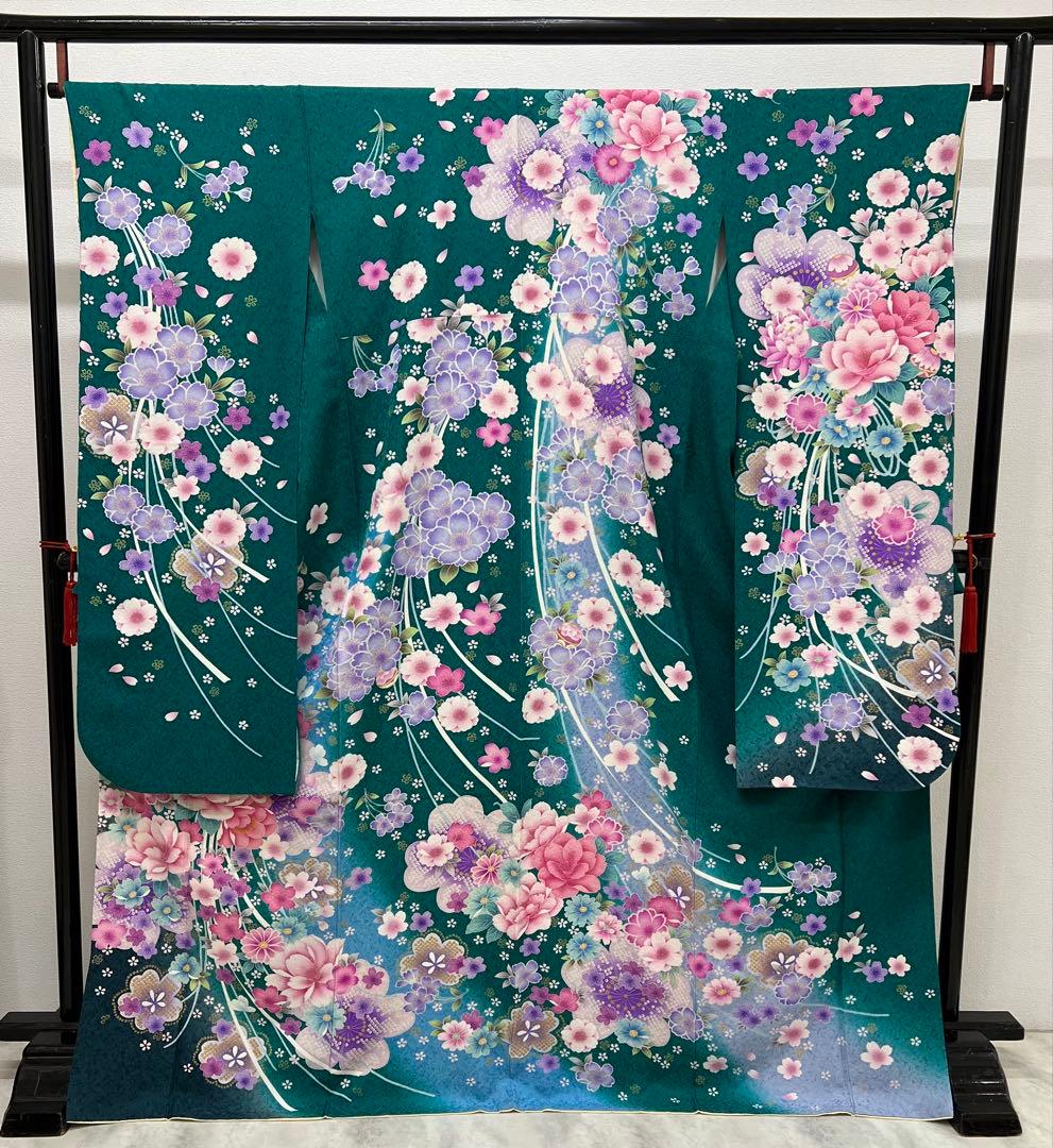 振り袖　フルセット　別誂長襦袢　成人式　エメラルド　金彩　刺繍　銀通し　766