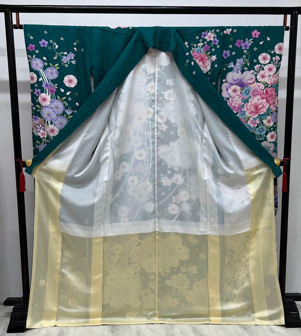 振り袖　フルセット　別誂長襦袢　成人式　エメラルド　金彩　刺繍　銀通し　766