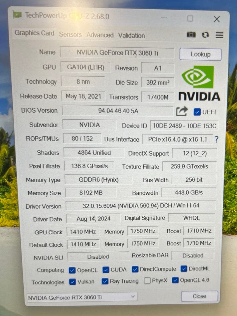 GALAX GeForce RTX 3060 Ti 8GB 中古　箱無し