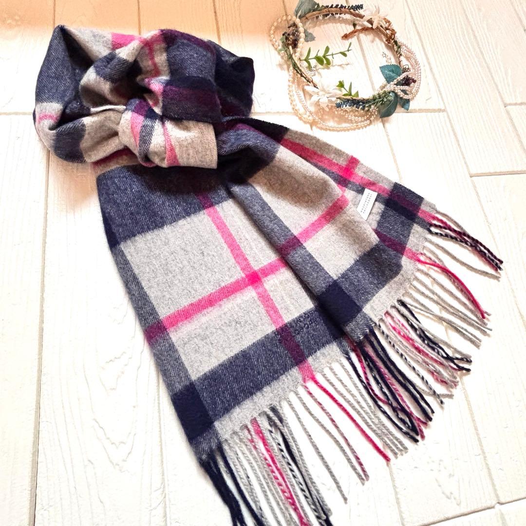 美品　マッキントッシュ　マフラー　カシミア 100% グレー　紺　綺麗色　ピンク