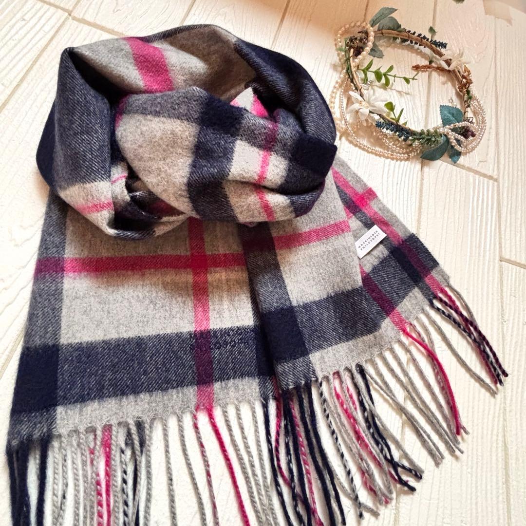 美品　マッキントッシュ　マフラー　カシミア 100% グレー　紺　綺麗色　ピンク