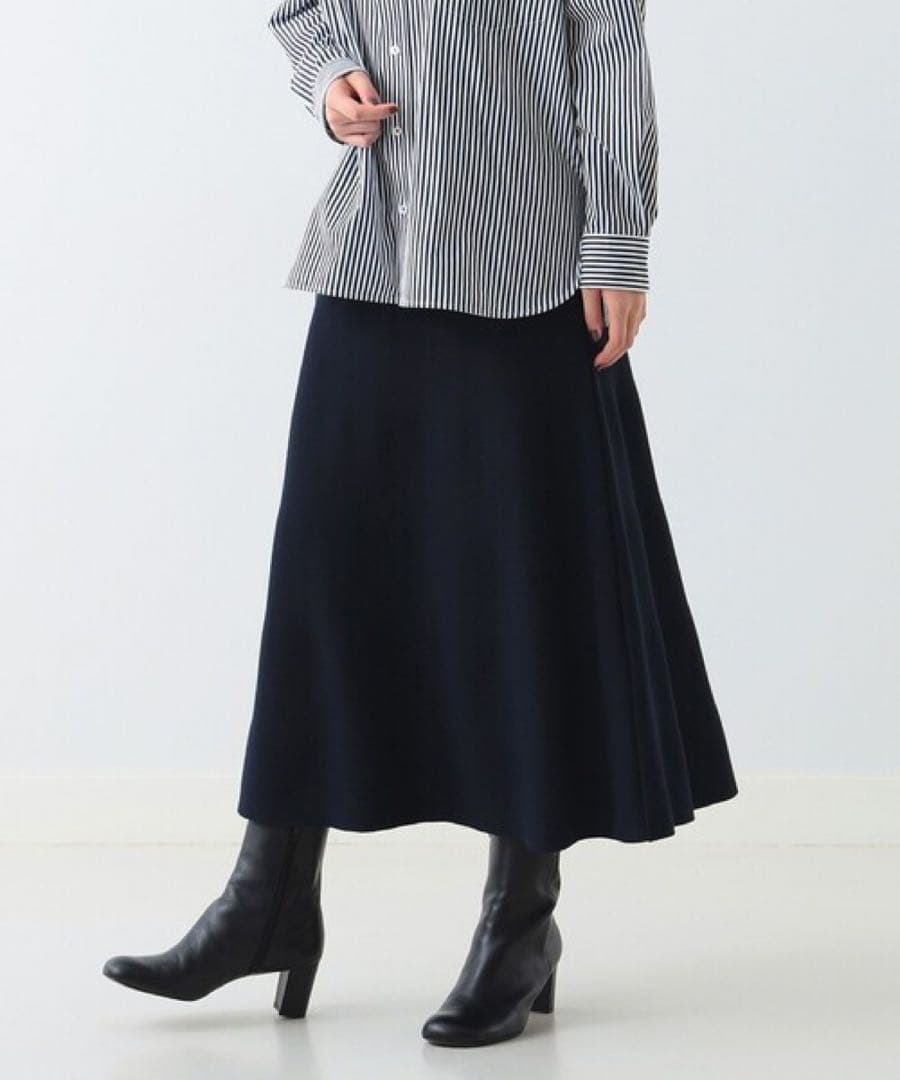 新品タグ付 DemiLuxeBEAMS ミラノリブフレアスカート 36 ブラック
