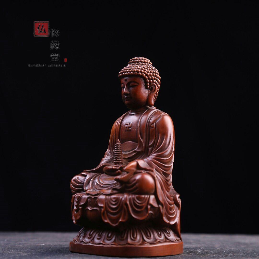【修縁堂】木彫り 仏像 薬師如来座像 薬師仏 彫刻 一刀彫 仏師で仕上げ品