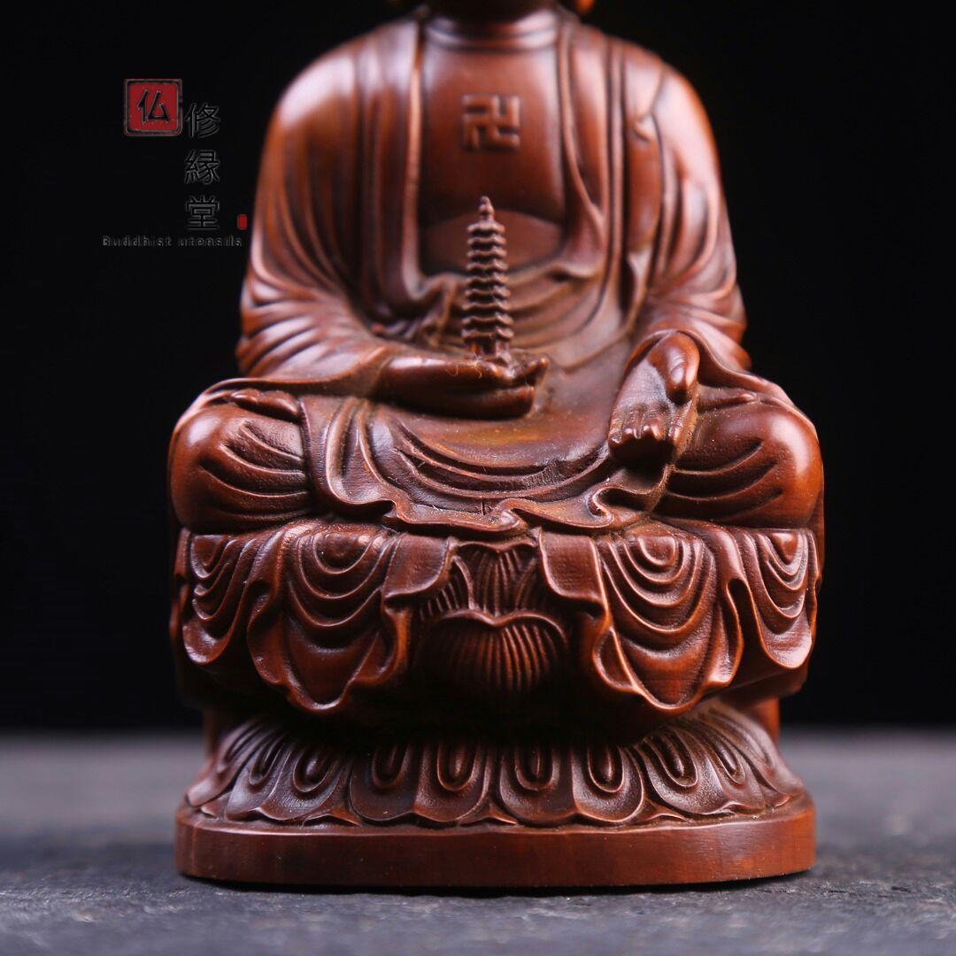 【修縁堂】木彫り 仏像 薬師如来座像 薬師仏 彫刻 一刀彫 仏師で仕上げ品
