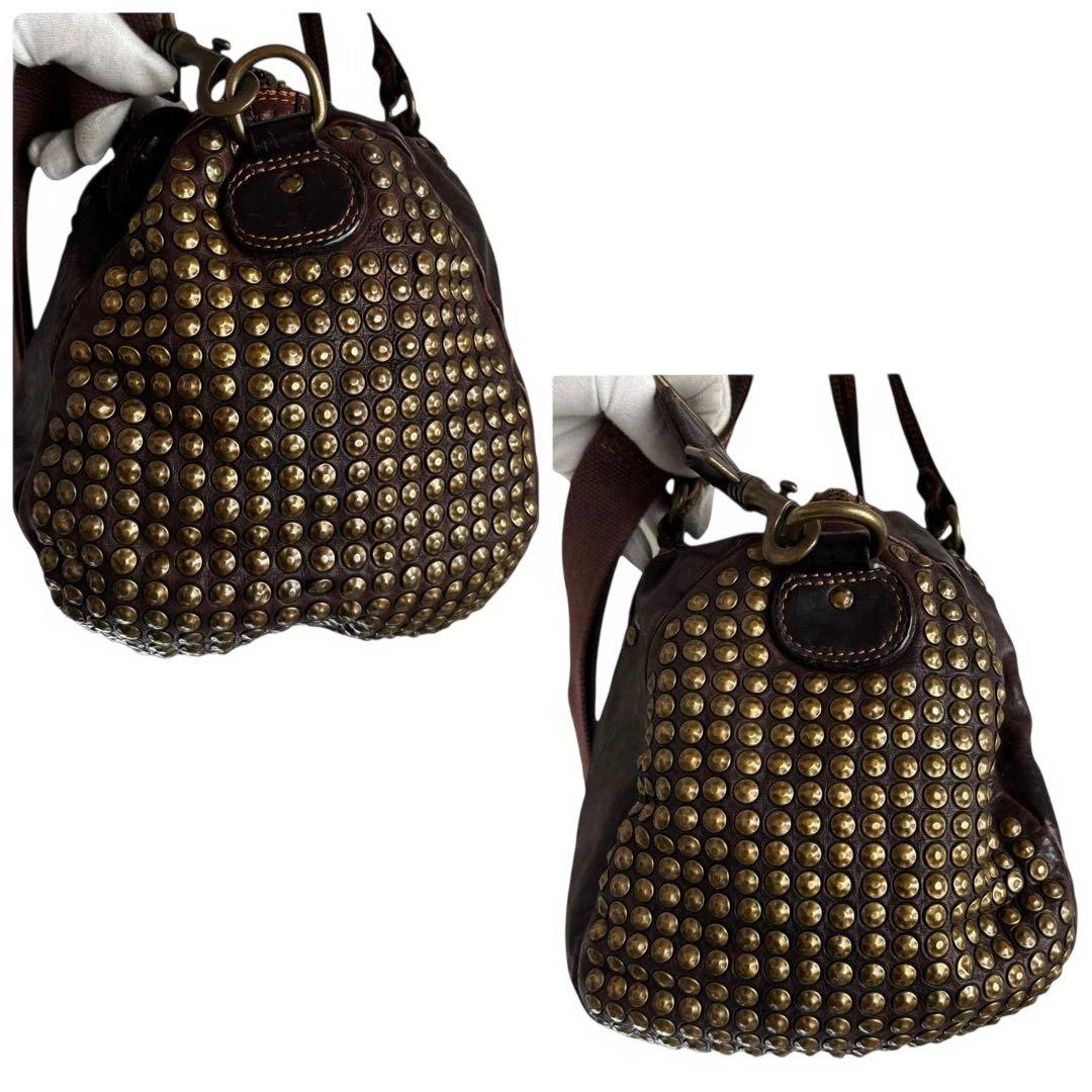 【逸品】CAMPOMAGGI 2way ボストンバッグ スタッズ レザー 美品